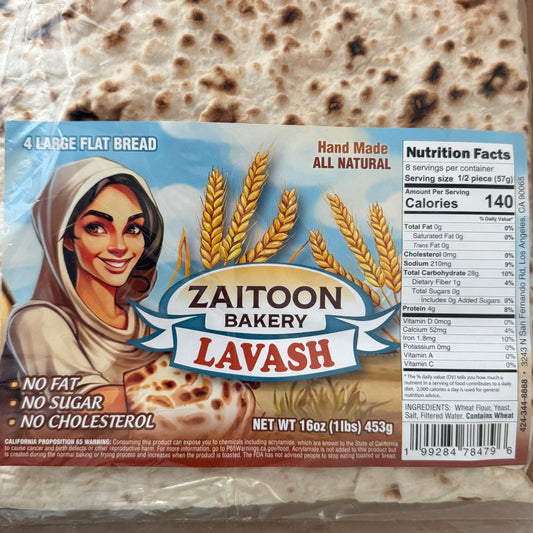 Zaitoon Bakery - Lavash - 4 Large Flat Bread